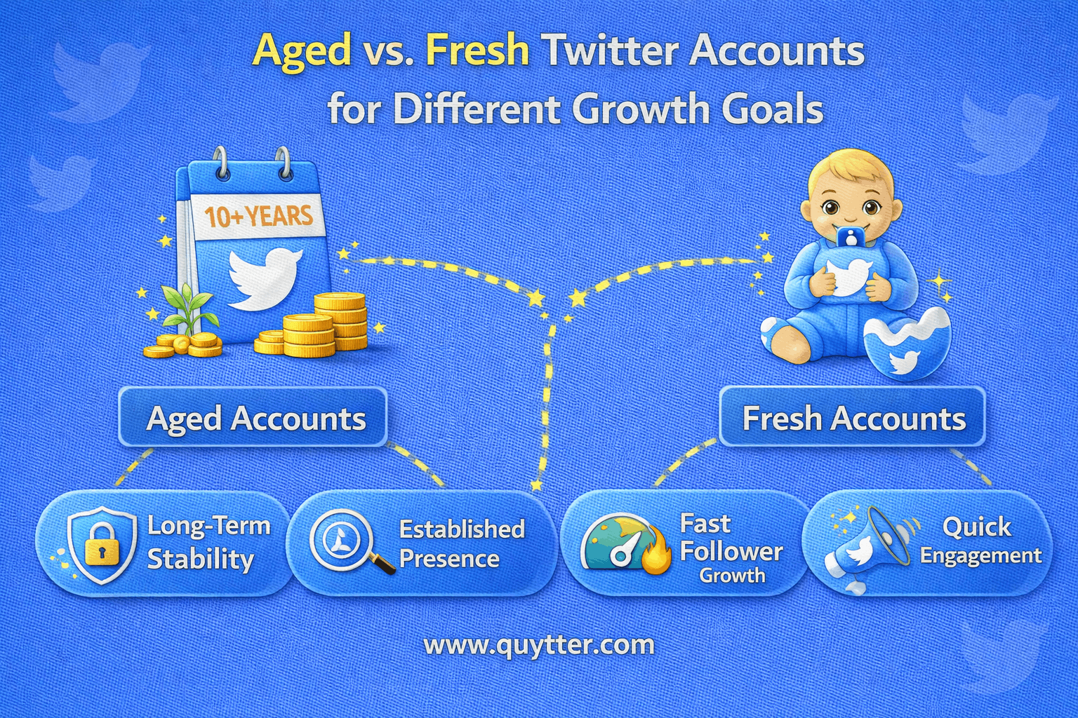 Aged vs. Fresh Twitter Accounts for Different Growth Goals
